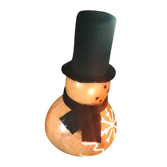Rustic Handcrafted Gourd Snowman Lamp by Meadow Brook Gourds With Black Felt Top - Picture 11 of 15